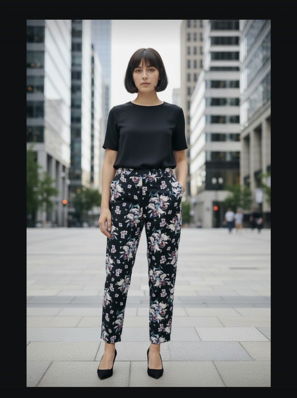 Cynthia Rowley Black Floral Wide-Leg Pants - 10